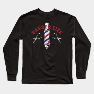 Barber Life Salon Hair Dresser Distressed Scissors Vintage Long Sleeve T-Shirt